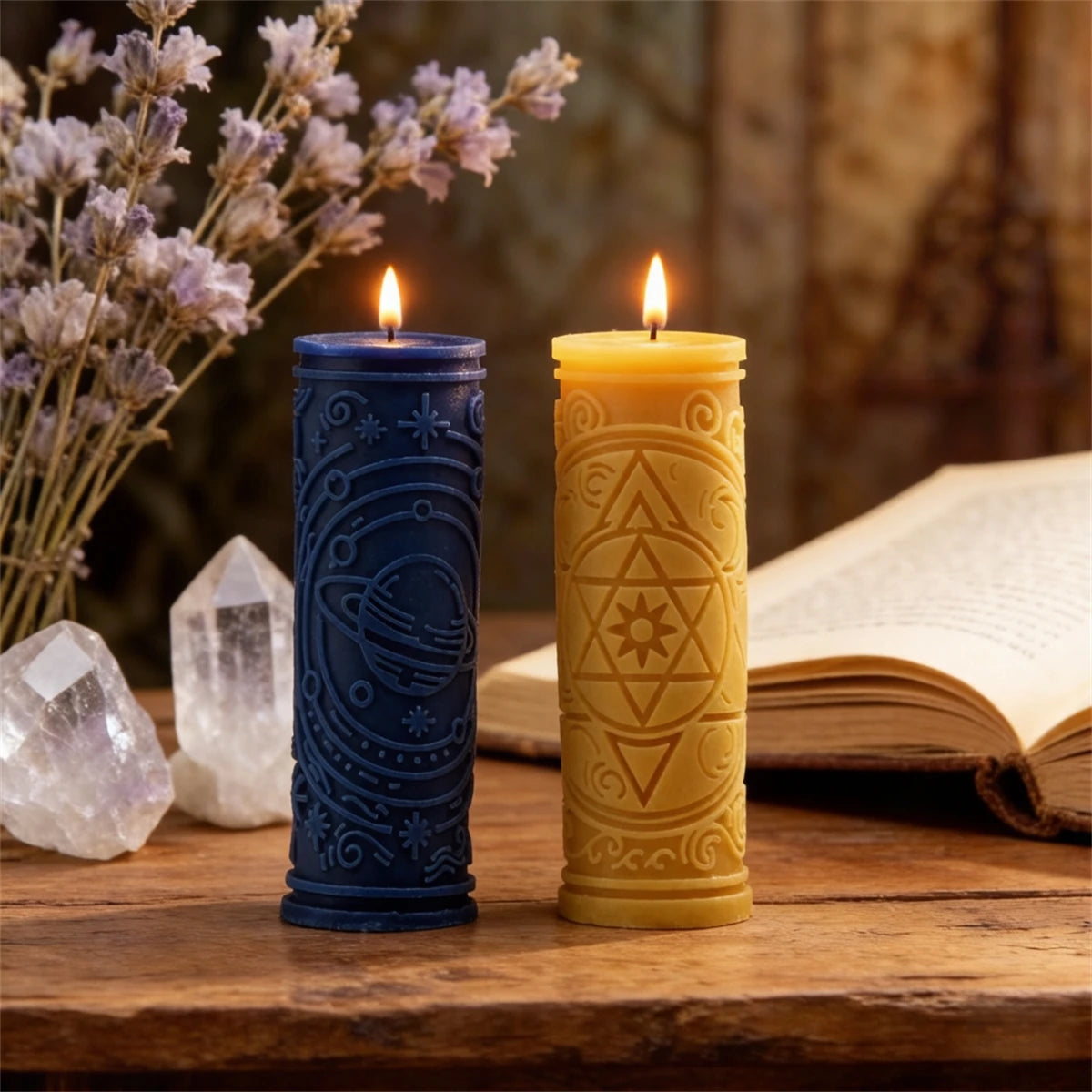 3D Relief Sun Moon Star Pillar Candle Mold Silicone Astrology Witchcraft Candle Making Mould for DIY Soy Wax Candles Home Decor