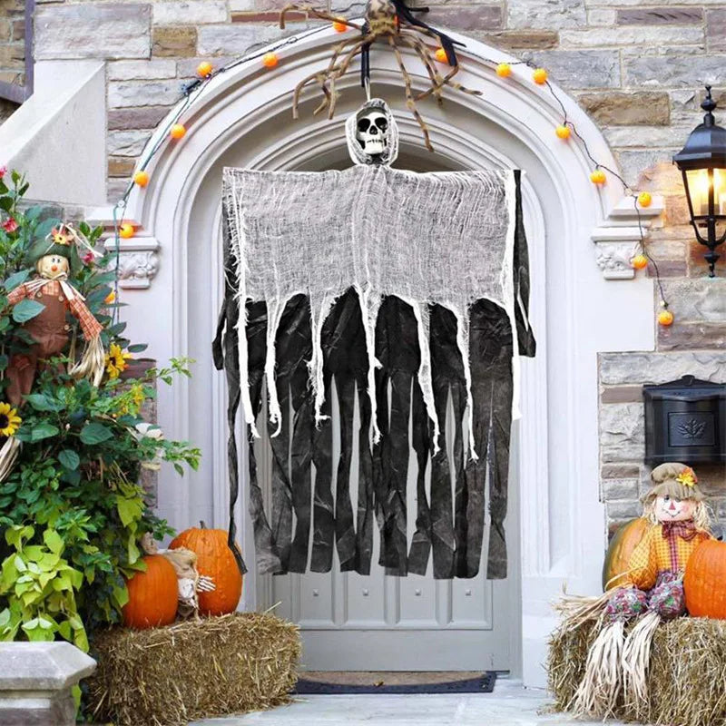 Halloween Hooded Skull Ghost Hanging Decor, 35.4 in (90cm), Cotton