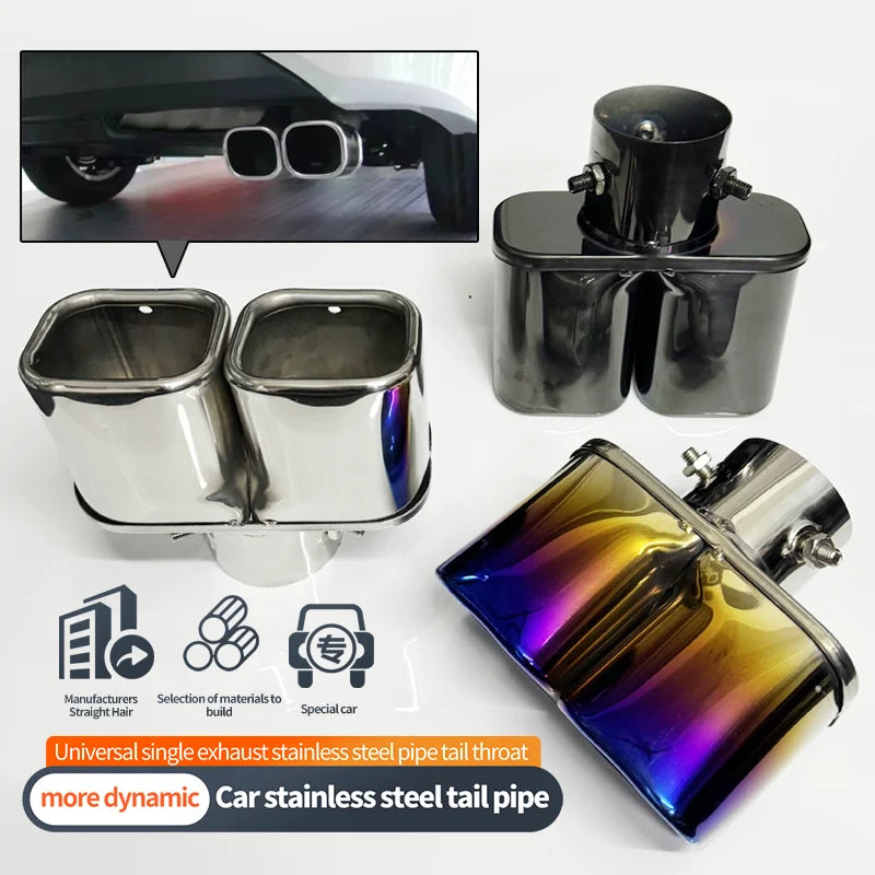 Stainless Steel Square Double Outlet Exhaust Tail Pipe Tip | 6.5cm