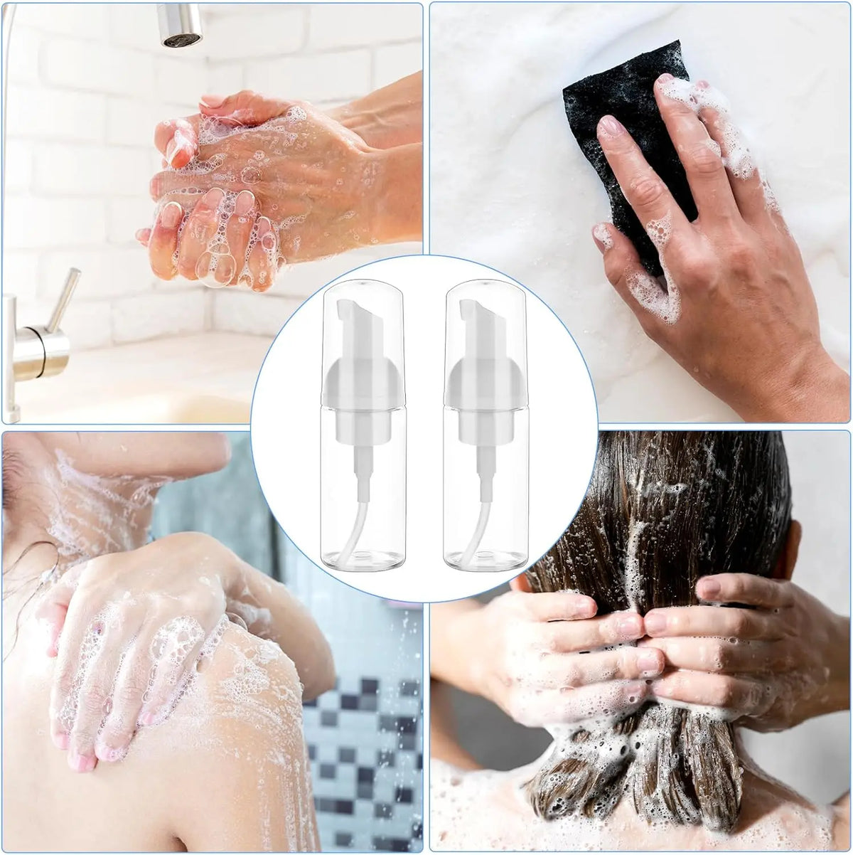 Foaming Pump Bottles Empty Plastic Refillable Soap Dispensers 2 Pack