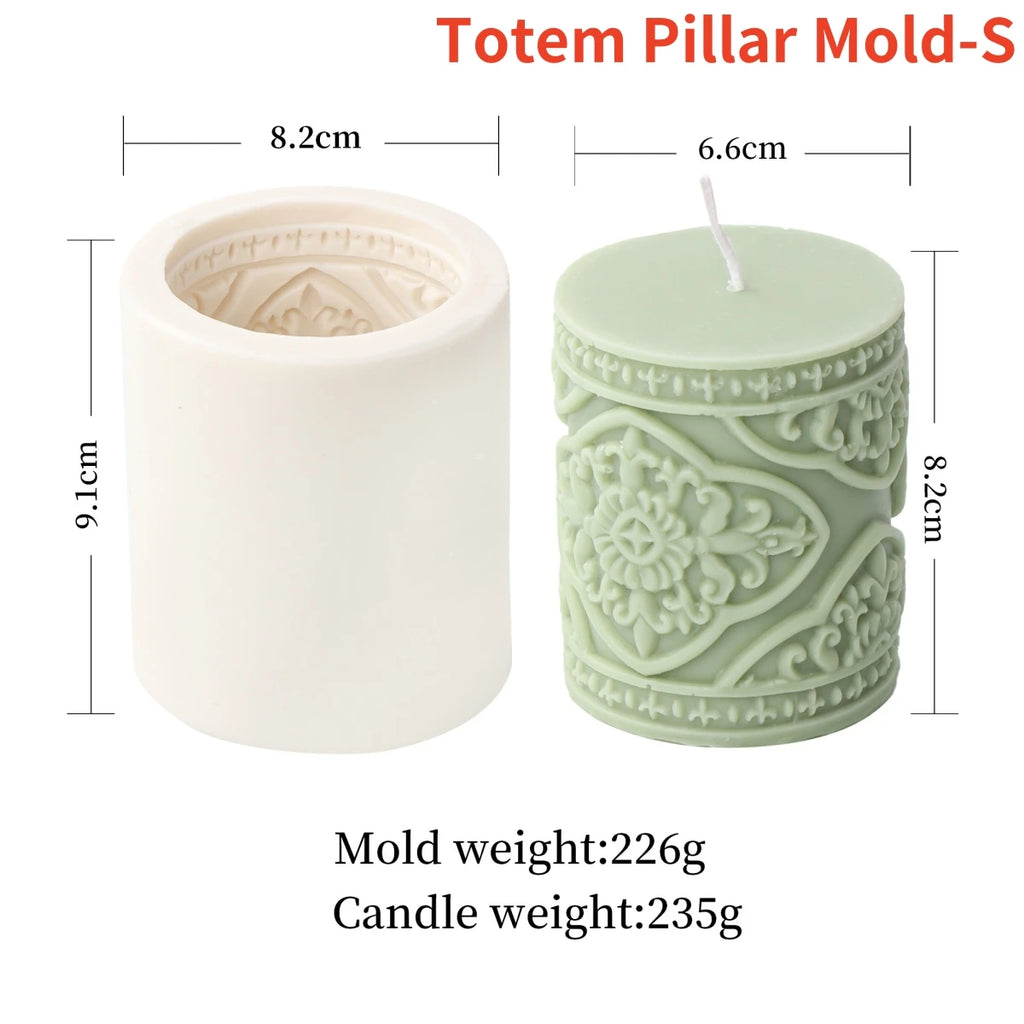 Vintage Floral Totem Cylinder Candle Silicone Mold DIY Creative Embossed Lace Pillar Candle Plaster Making Supplies Mould