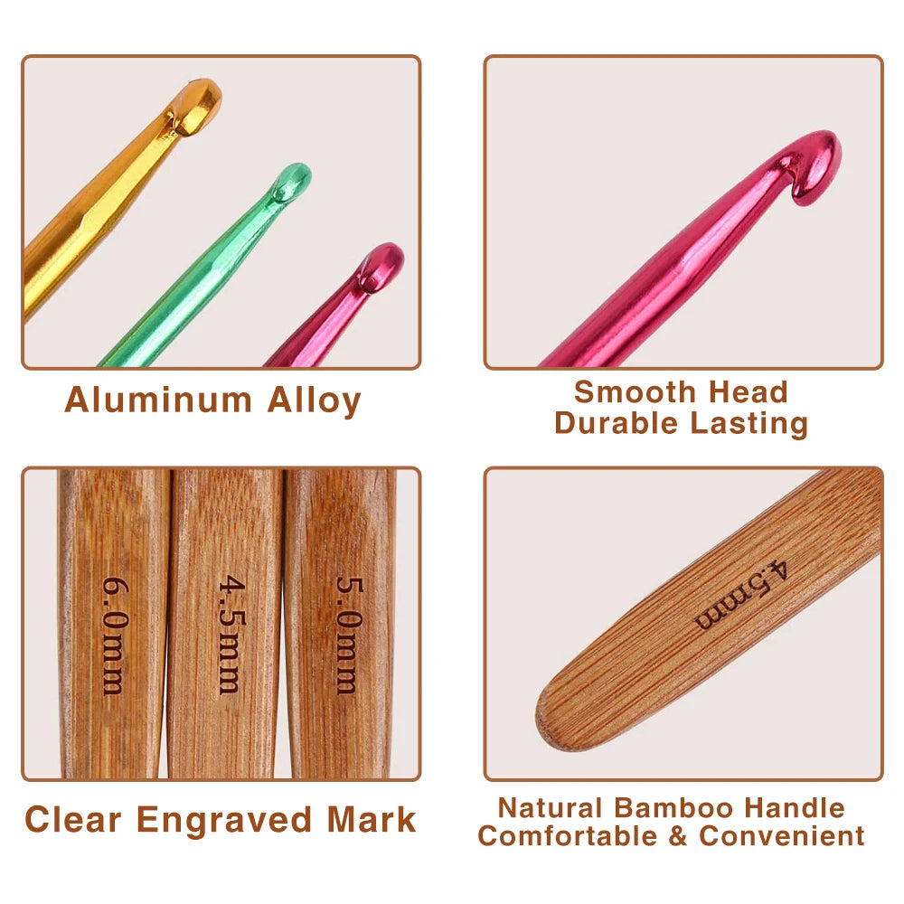 Crochet Hooks, Bamboo Handles for Handmade Yarn Crafts & Needlework