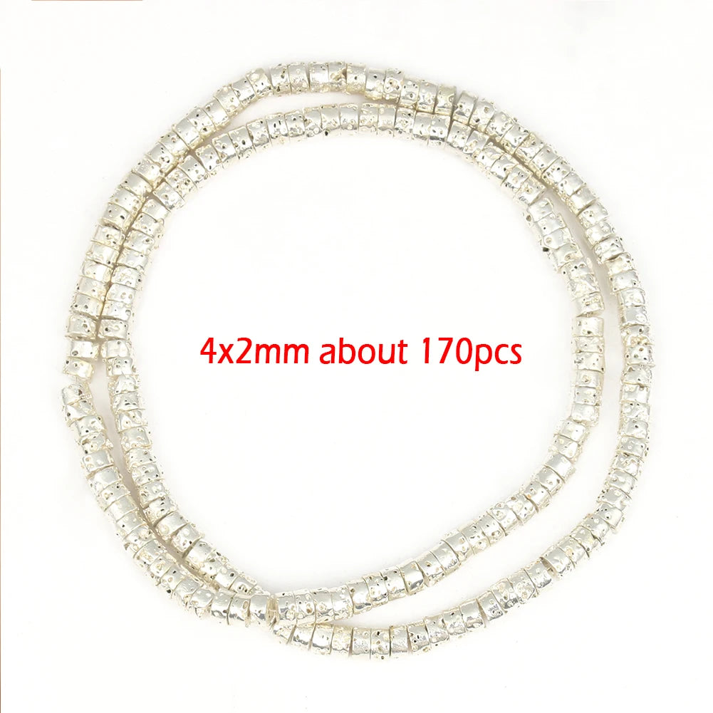 Stone Beads Black Gold Silver Color Volcanic Lava Rondelle Spacer Craft Beads