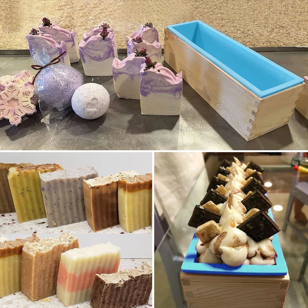 Rectangle Wooden Box Soap Mold Kits 600ml Silicone Soap Mold Flexible Rectangular Loaf Mold DIY Heart Moon Tube Soap Making Tool