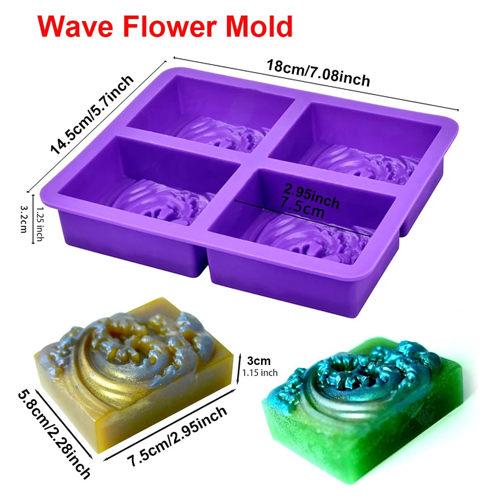 4 Cavity Wave Flower Silicone Soap Mold DIY Ocean Wave Aromatherapy Plaster Soap Mold Handmade Cloud Cold Process Soap Molds
