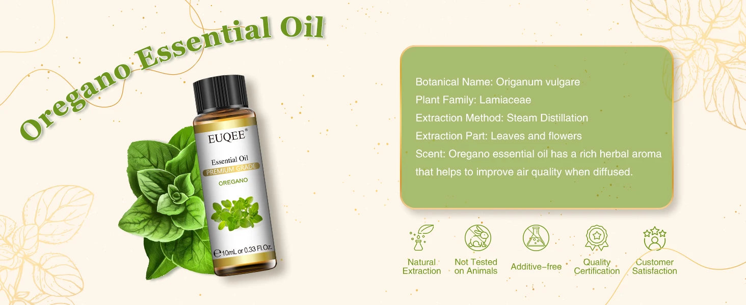 EUQEE 10ml Oregano Vetiver Essential Oil For Humidifier Candle Making Myrrh Ginger Helichrysum Lemon  Rose Eucalyptus Aroma Oils