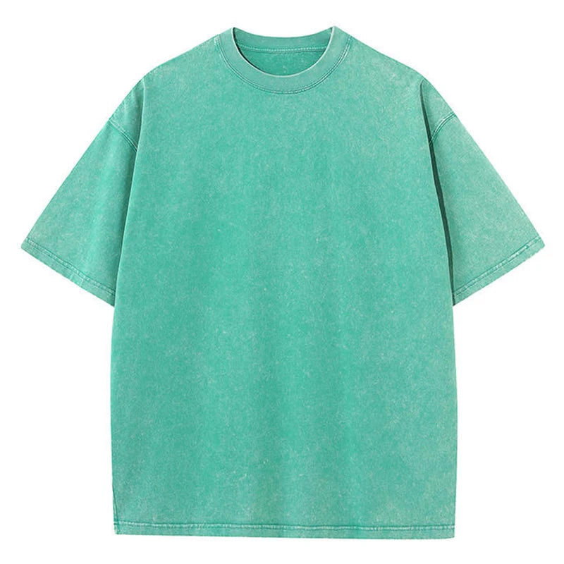 T-Shirt Unisex Washed Oversized Heavyweight Solid Color Vintage Loose Tee