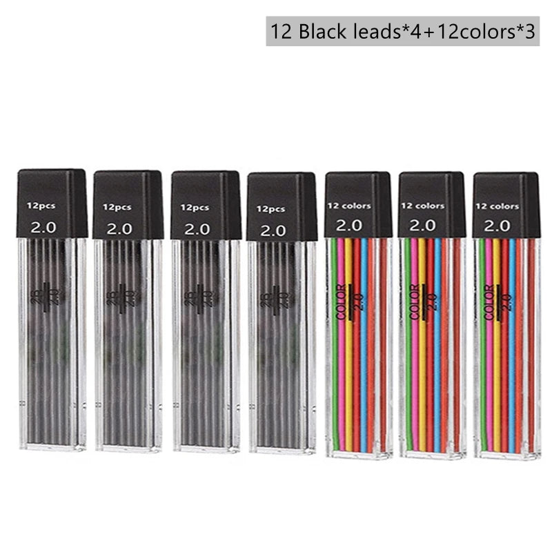 Mechanical Pencil Set, 2.0mm 2B, Pencils & Lead Refills, Color or Black
