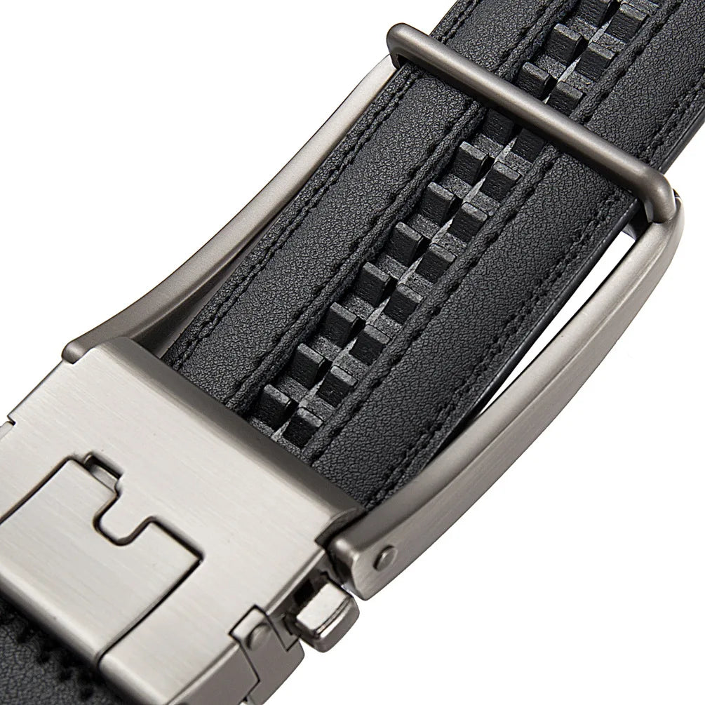 Men's Leather Belt Automatic Buckle Genuine Cowhide for Jeans, Dress, Golf