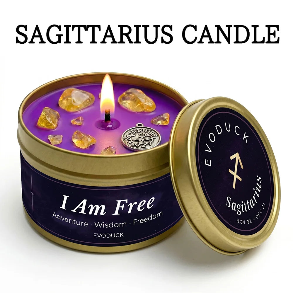 Scented Candles EVODUCK Zodiac Crystal Tins Astrology Birthday Home Fragrance