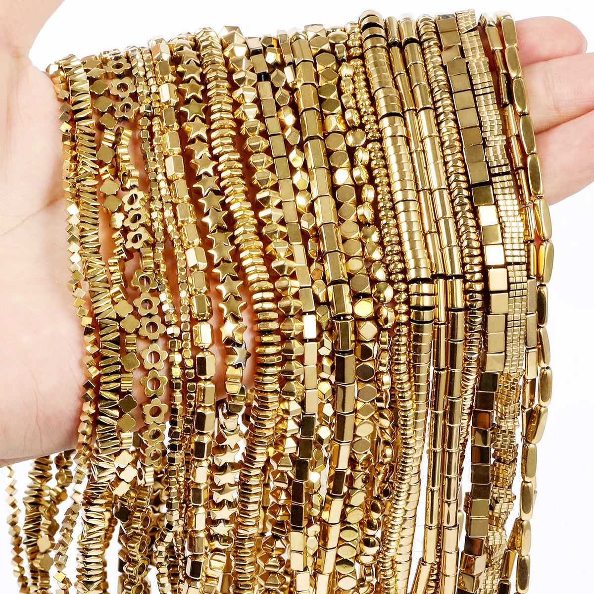 Stone Beads Gold-Tone Hematite-Style Flower Star Cube for DIY Jewelry Making