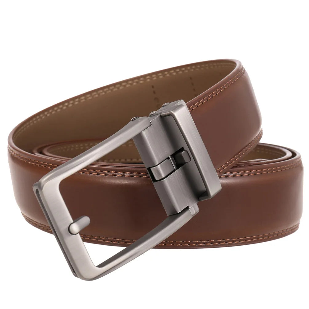 Men's Leather Belt Automatic Buckle Genuine Cowhide for Jeans, Dress, Golf