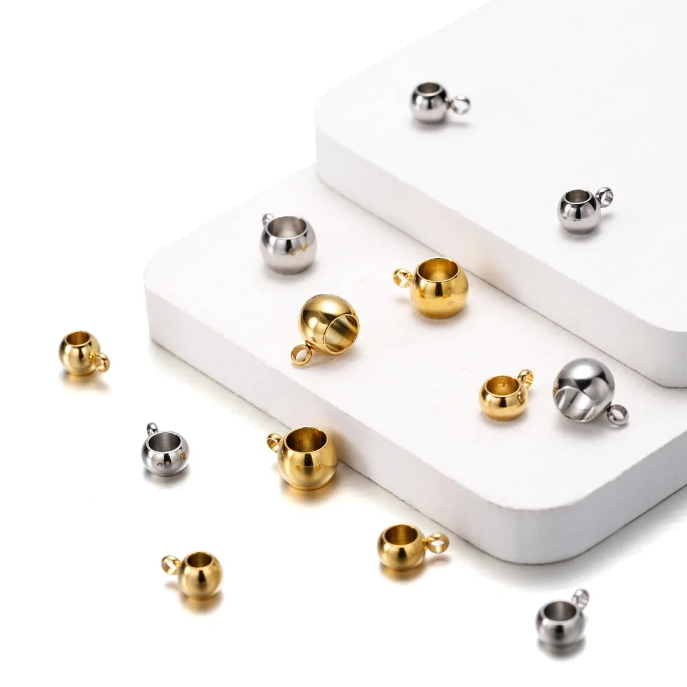 Bail Beads Stainless Steel Gold Color Large-Hole for DIY Jewelry Making