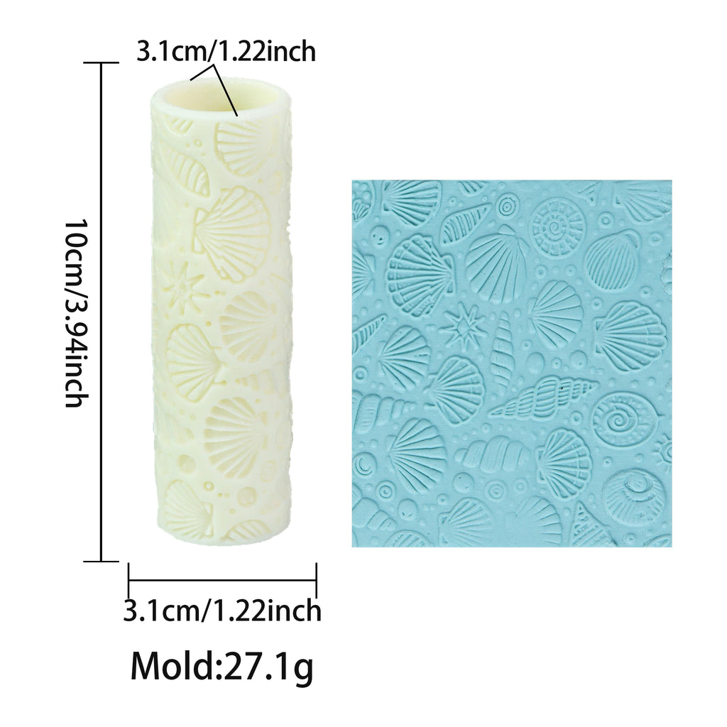 Seashell roller diagram showing 3.94 in length, 1.22 in diameter and 0.96 oz tool weight