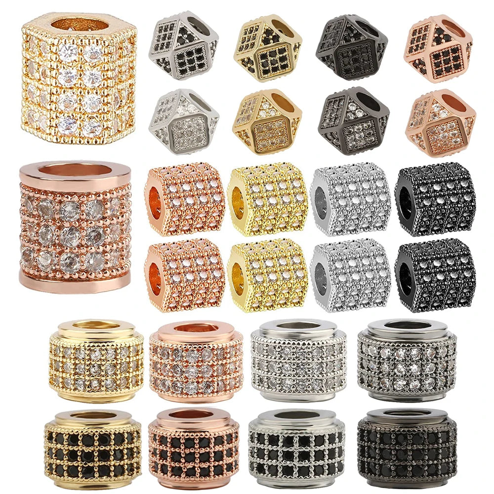 Metal Beads Copper CZ-Style Micro Pave Geometric for DIY Jewelry Making