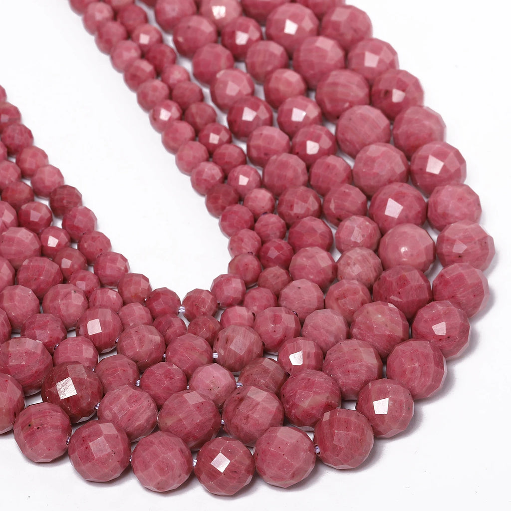Stone Beads Faceted Round Red Rhodonite-Style for DIY Jewelry Making Craft Beads