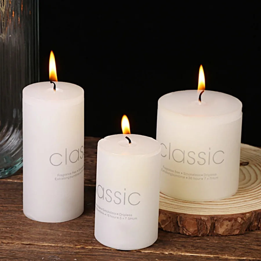 Pillar Candle White Handmade Paraffin Wax for Dinner and Wedding Table Decor