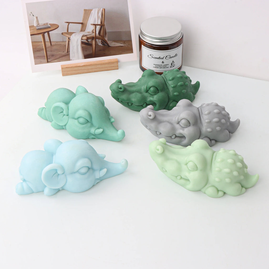 Candle Molds Silicone Sleeping Alligator Elephant 3D Animal DIY Soap Wax Casting