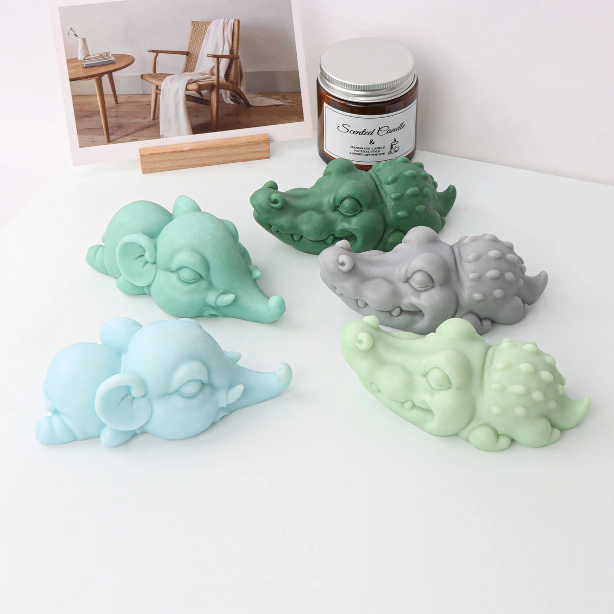 Candle Molds Silicone Sleeping Alligator Elephant 3D Animal DIY Soap Wax Casting