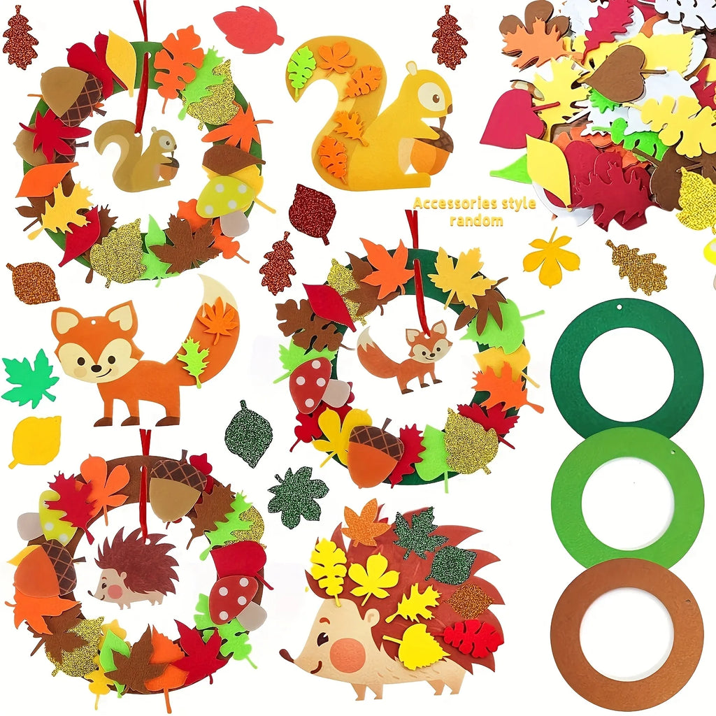 131pcs Fall Wreath Craft Kit, Autumn Crafts Set, Thanksgiving Art Supplies, Foam Craft Kit, Hedgehog Craft Set, Felt Craft Kit