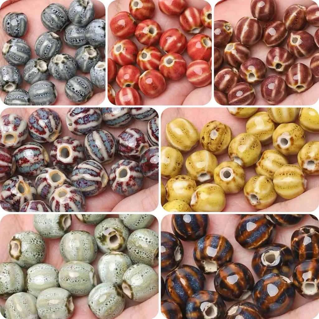 Ceramic Beads Pumpkin Watermelon Pattern Porcelain Fancy Glaze Bracelet Supplies