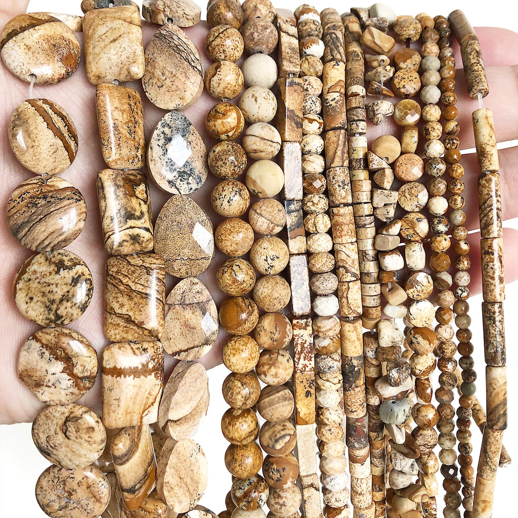 Stone Beads Picture Jasper-Style Round Tube Rondelle for DIY Jewelry Making