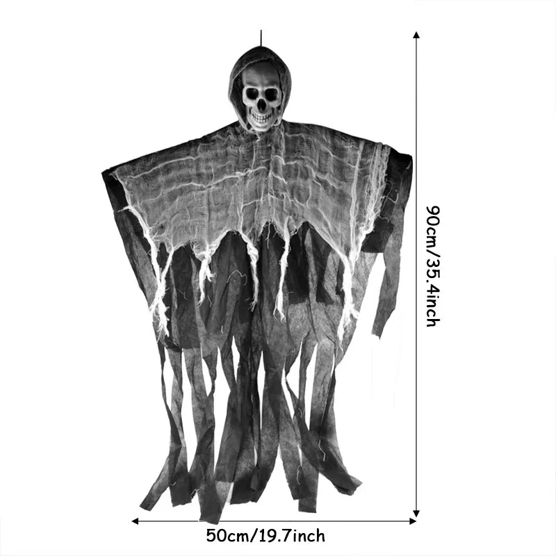 Halloween Hooded Skull Ghost Hanging Decor, 35.4 in (90cm), Cotton