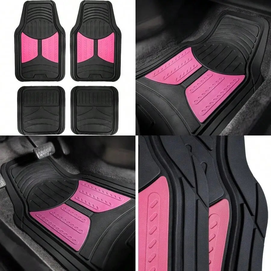 Automotive Floor Mats - 4 Heavy Duty Pink Rubber For Cars Universal Fit Full Set