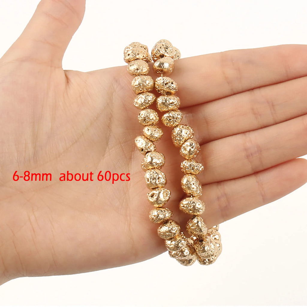 Stone Beads Black Gold Silver Color Volcanic Lava Rondelle Spacer Craft Beads