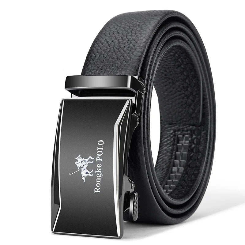 Men's Genuine Leather Belt Automatic Buckle Adjustable for Jeans, Business Wear
