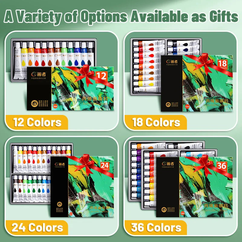 Acrylic Paint Set 12ml Tubes — 12 or 36 Colors for Canvas & DIY Art