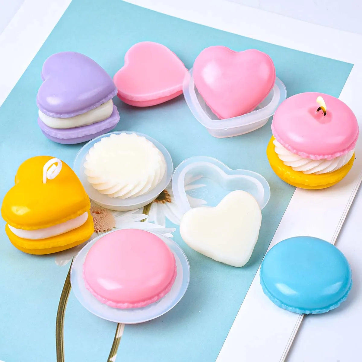 3D Macaron Silicone Candle Mold DIY Valentine's Day Ornaments Crafts Making Aromath Soap Plaster Resin Chocolate Baking Molds