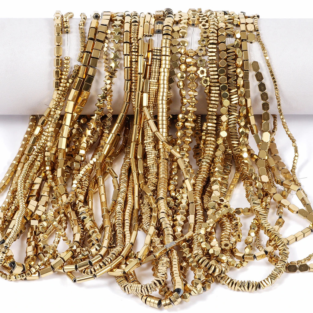 Stone Beads Gold-Tone Hematite-Style Flower Star Cube for DIY Jewelry Making
