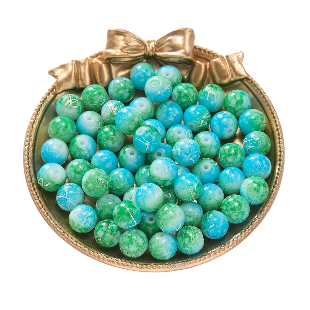 Glass Beads Crystal Crackle Round Imitation Jade-Style Stone Crafts Craft Beads