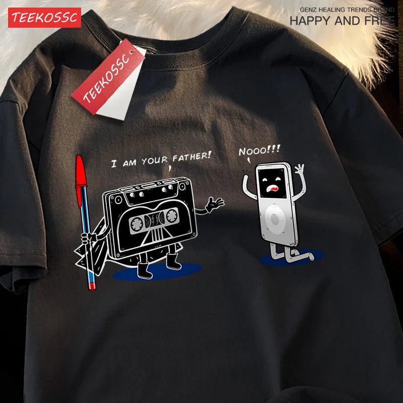 T-Shirt Unisex Cassette Tape vs MP3 Player Retro Tech Humor Graphic Tee