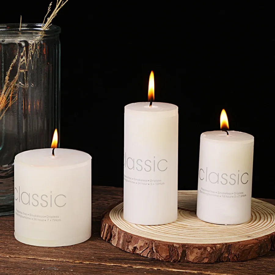 Pillar Candle White Handmade Paraffin Wax for Dinner and Wedding Table Decor