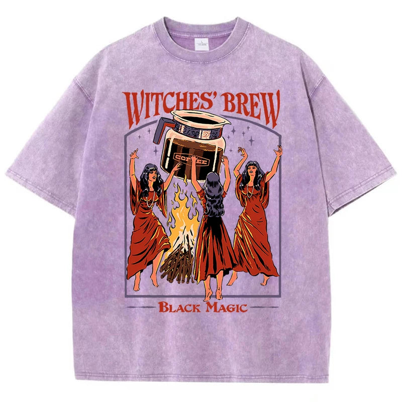 T-Shirt Unisex Witches Brew Black Magic Coffee Vintage Wash Graphic Tee