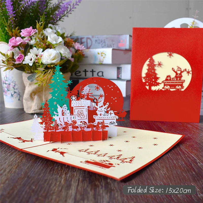 Christmas Card 3D Pop-Up Santa Tree Reindeer Holiday Greeting 36 Designs