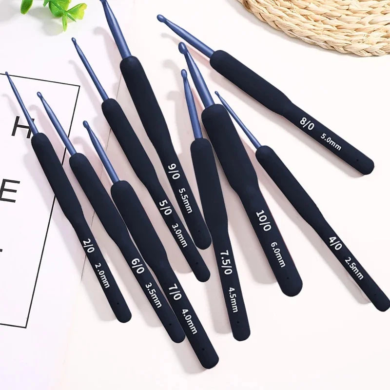 Crochet Hook Set, Blue Soft Handles with Needlecraft Tool Accessories