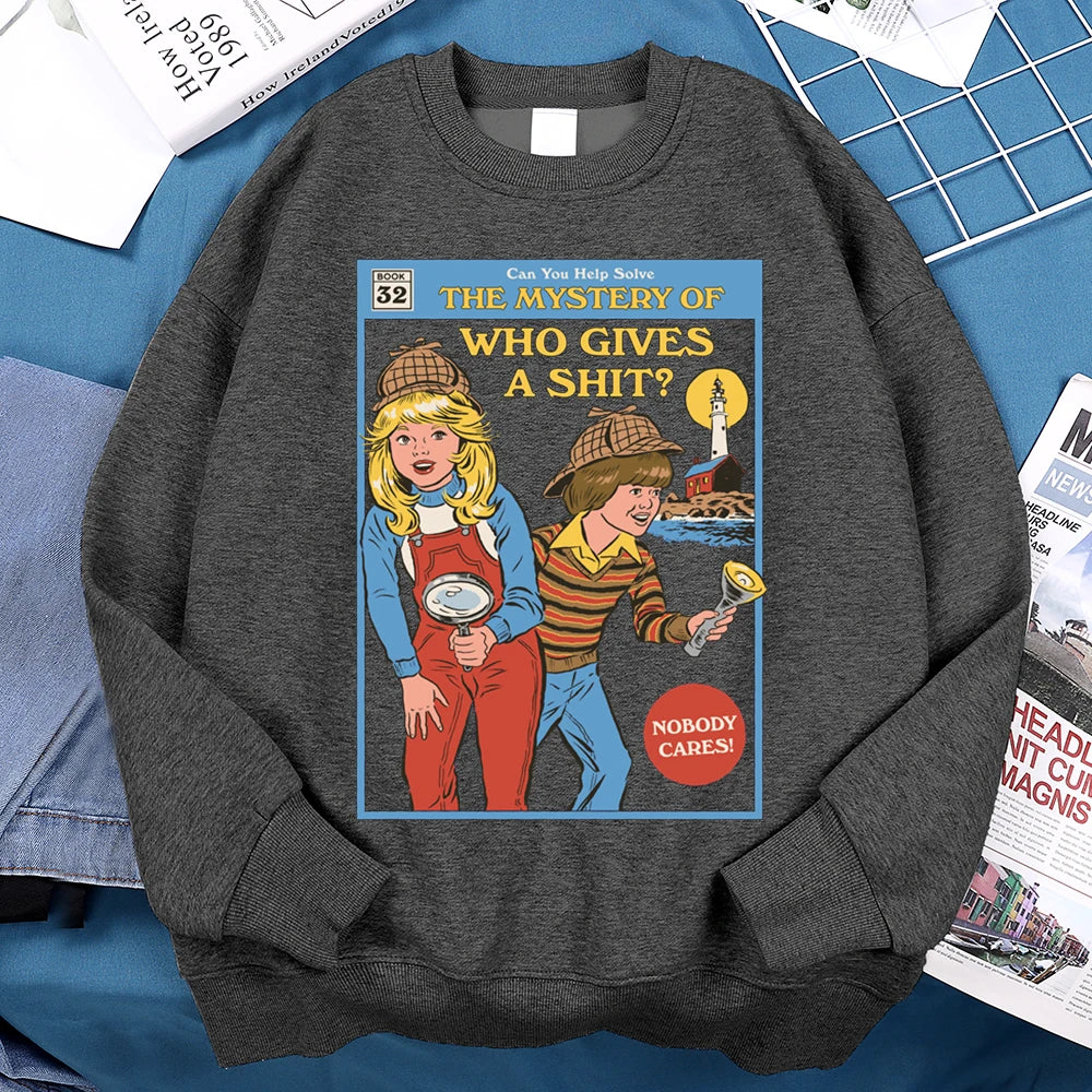 Sweatshirt Unisex Mystery of Who Gives a Sh*t Parody Fleece Crewneck Pullover