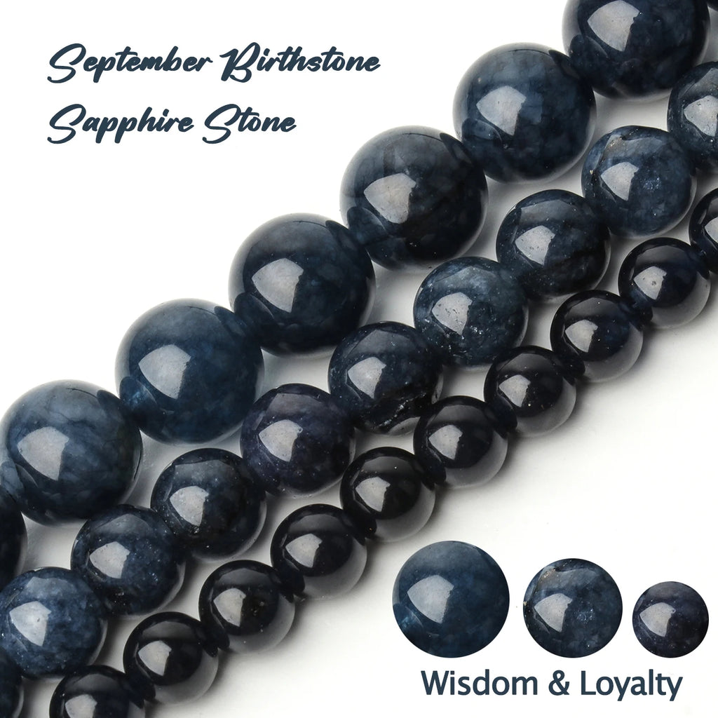 Stone Beads Round Deep Blue Sapphire-Style for DIY Jewelry Making Craft Beads