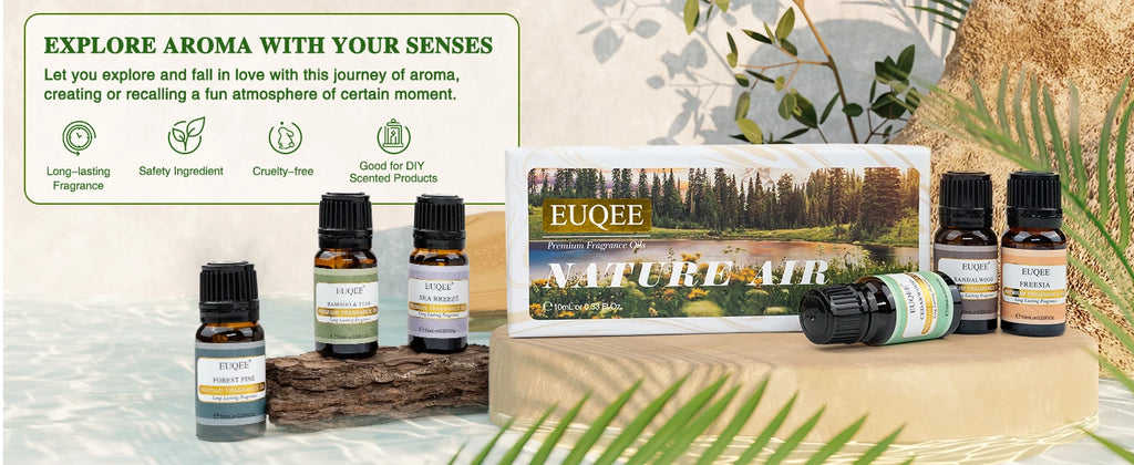 EUQEE 6PCS Fragrance Oils Gift Set For Candle Making 10ml Sea Breeze Forest Pine Bamboo & Teak Cedarwood Sandalwood Freesia