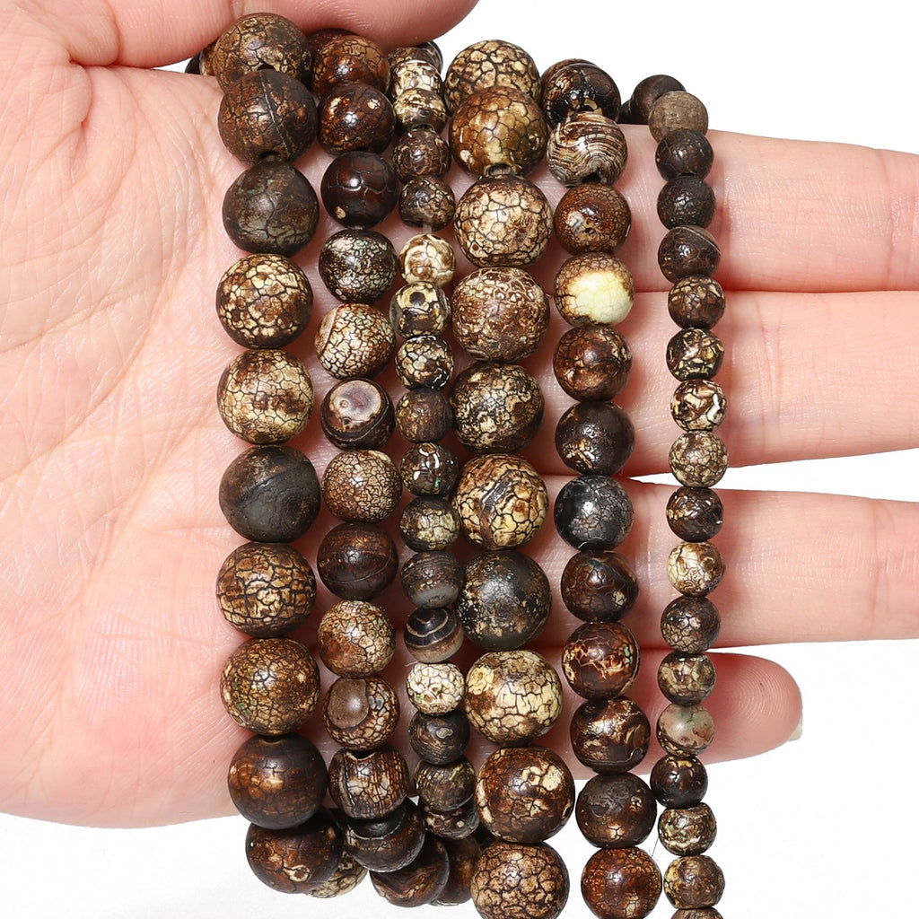 Stone Beads Round Black Brown Green Agate-Style for DIY Jewelry Making