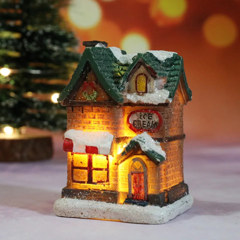 Christmas Village House LED Figurine Resin Snow Scene Holiday Decor