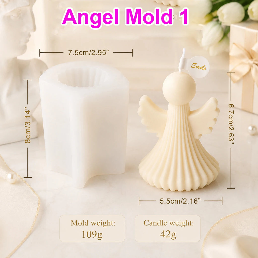 Angel Mold 1 diagram showing pleated angel mold and example casting dimensions and weights