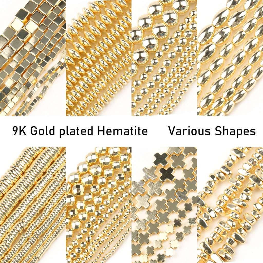 Stone Beads Gold-Tone Hematite-Style Mixed Shapes for DIY Jewelry Making