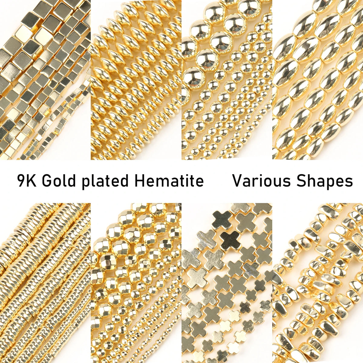 Stone Beads Gold-Tone Hematite-Style Mixed Shapes for DIY Jewelry Making