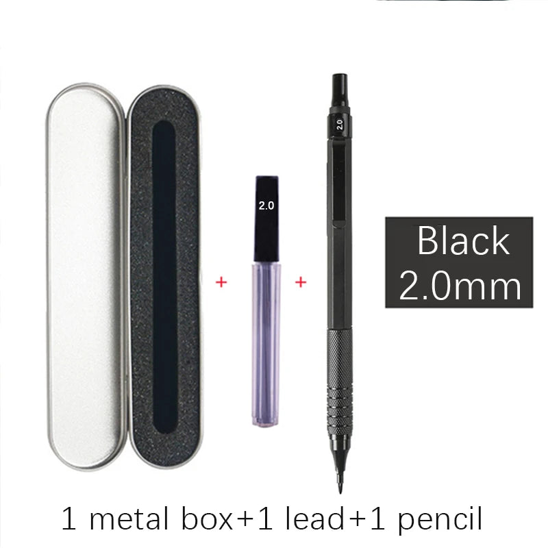 Metal Mechanical Pencil & Lead Refills — 0.3 to 2.0mm, Black or Silver