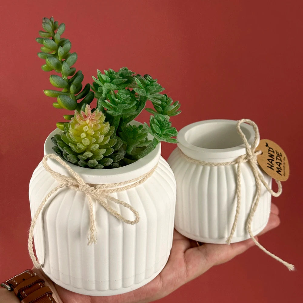 Round Stripe Flowerpot Silicone Mold DIY Concrete Cement Plaster Storage Box Candle Jar Casting Mould UV Epoxy Resin Craft Molds
