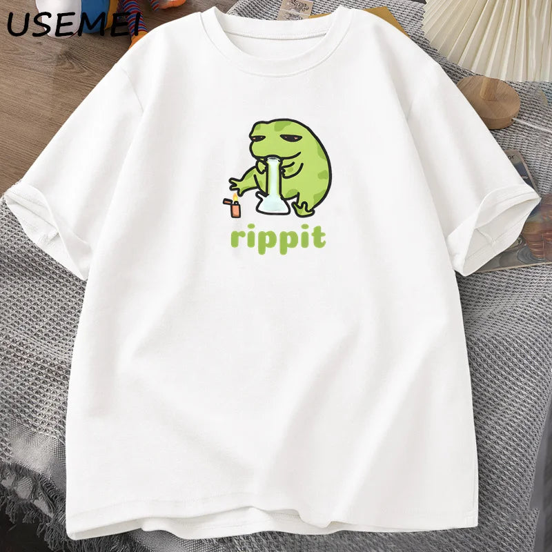 T-Shirt Men's Funny Rippit Frog Graphic Cotton Short Sleeve Streetwear Tee